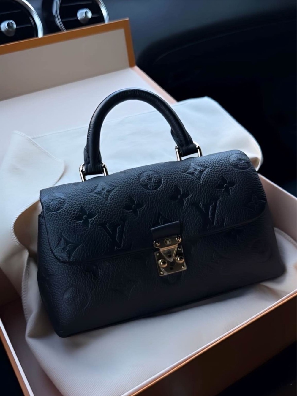 Louis Vuitton Black Monogram Embossed Top-Handle Satchel